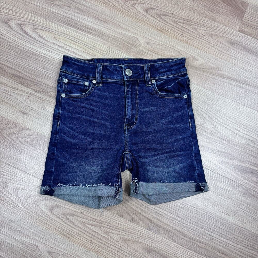 Women’s American Eagle Jean Denim Shorts High Rise Midi 0 Dark Wash 4" inseam
